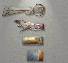 2005, (10x33) (9x22) (6x15) (8x12) cm, stainless steel, iron & bronze plates